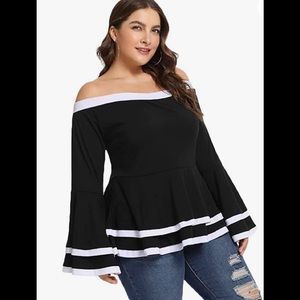 Off the Shoulder Peplum Bell Sleeve Top